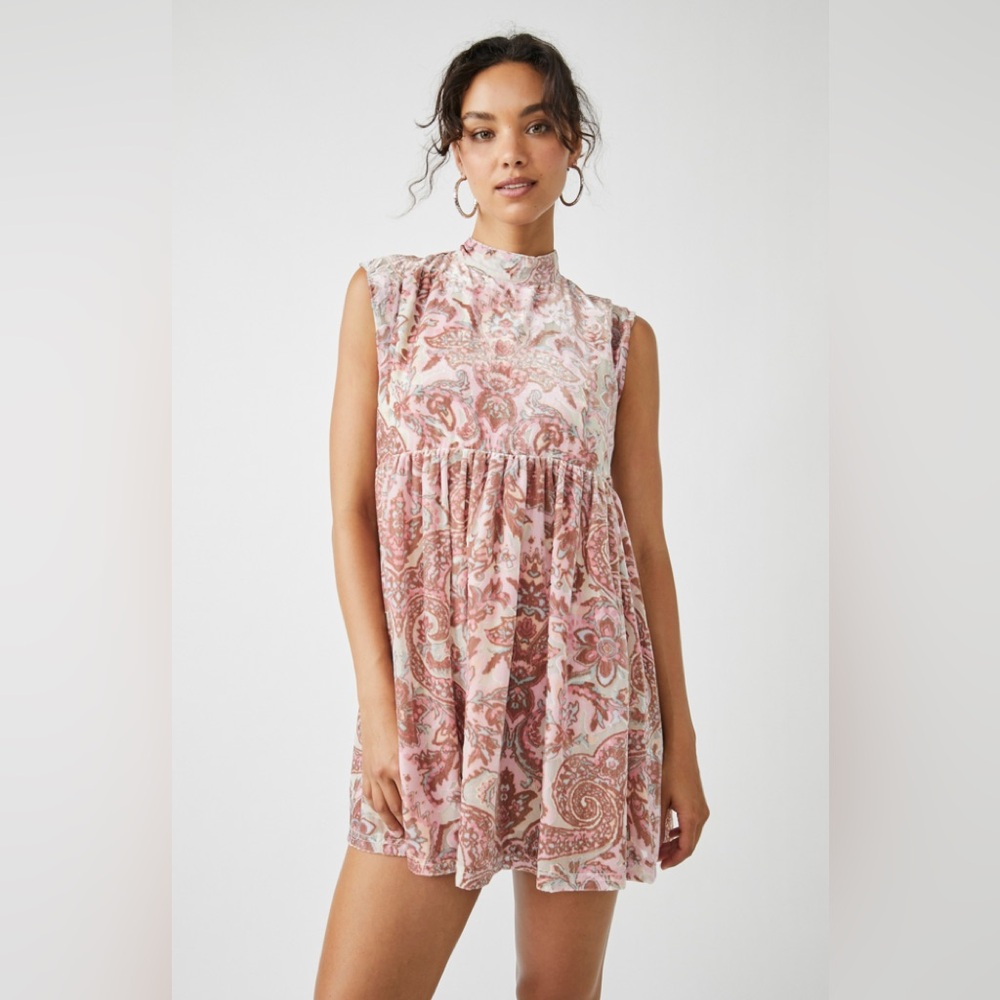 Free People All the Time Velvet Mini Dress in Petal Combo